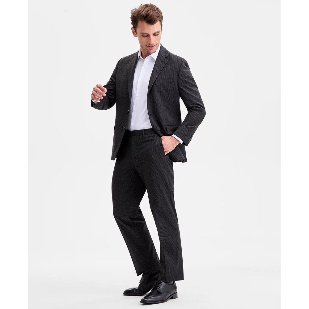 $395 NEW PERRY ELLIS MENS 40L BLACK STRIPE 2 PIECE SUIT WITH DRESS PANTS 33X33
